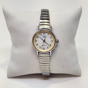 Timex Indiglo Ladies Stretch Band Watch Wristwatch Silver tone White Dial Works